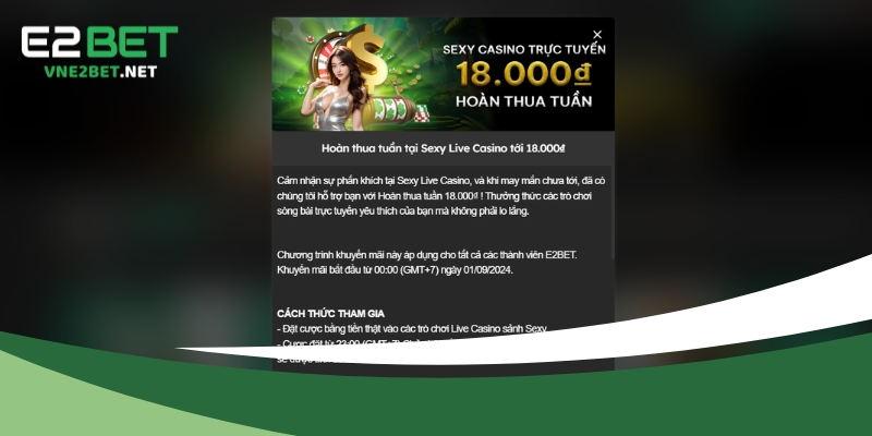 Hoàn thua 18.000 VNĐ với Sexy Live Casino