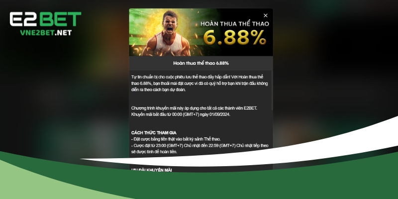 Hoàn thua 6.88% tại sảnh cược thể thao