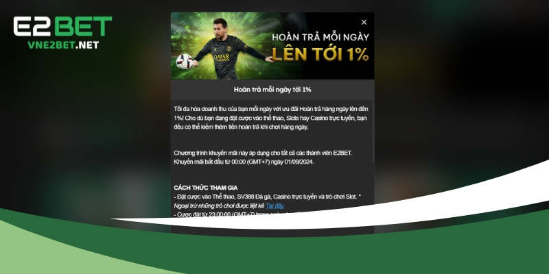 Khuyến mãi hoàn trả tới 1%